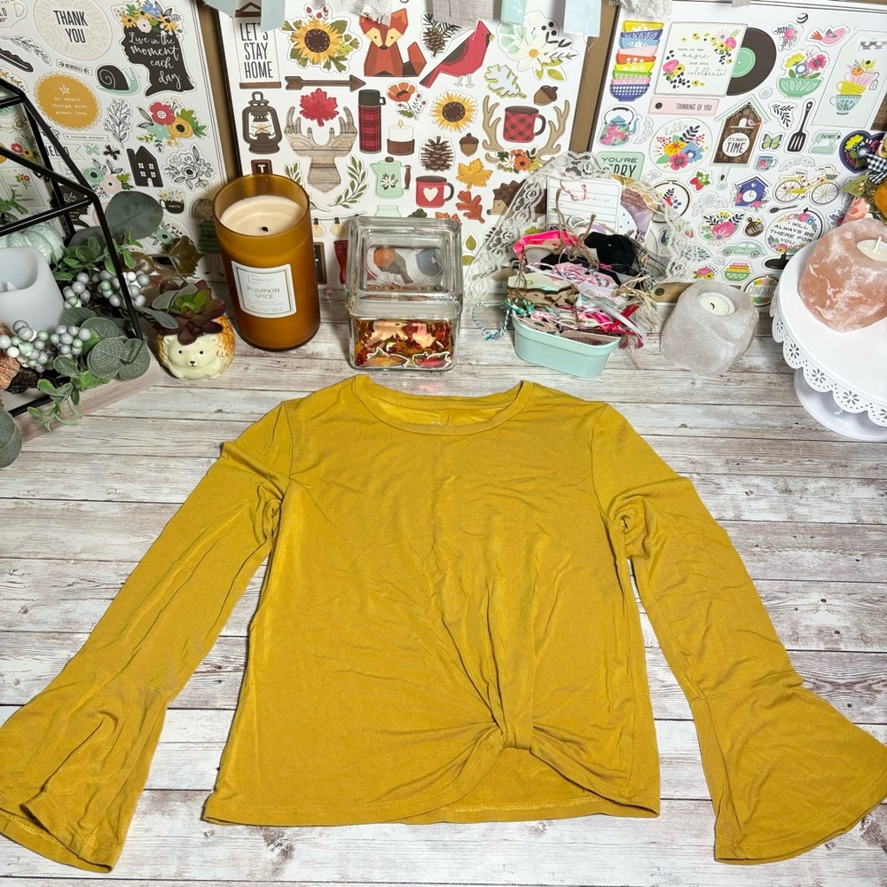 Art Class Girl’s Long Sleeve Mustard Yellow Top Shirt Size S 6 6X Fall Bohemian